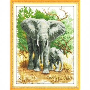 I04 코끼리두마리(5D프린트십자수)-D548